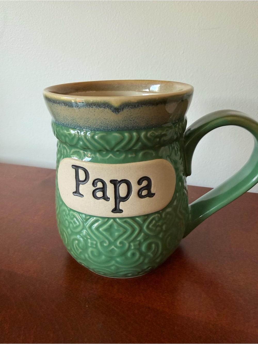 Cracker Barrel Green 'Papa' Ceramic Mug with Tan Rim